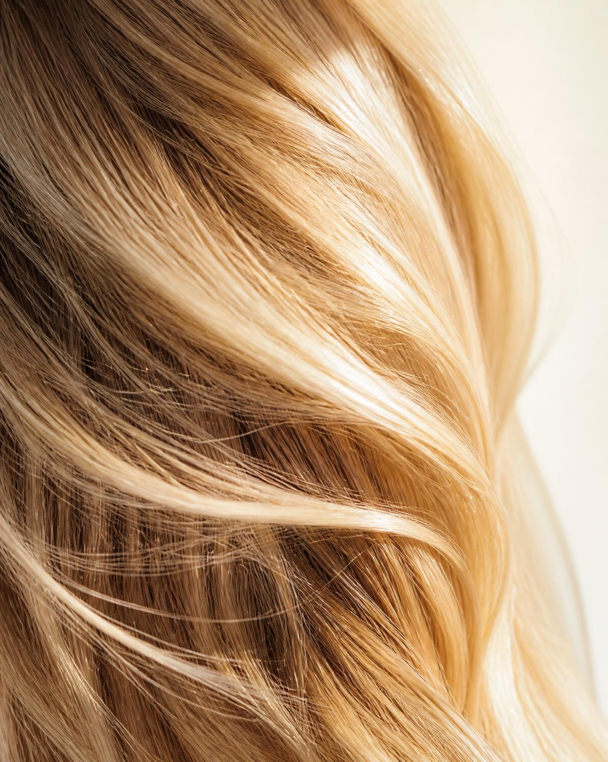 Détail de balayage blond en pleine lumière